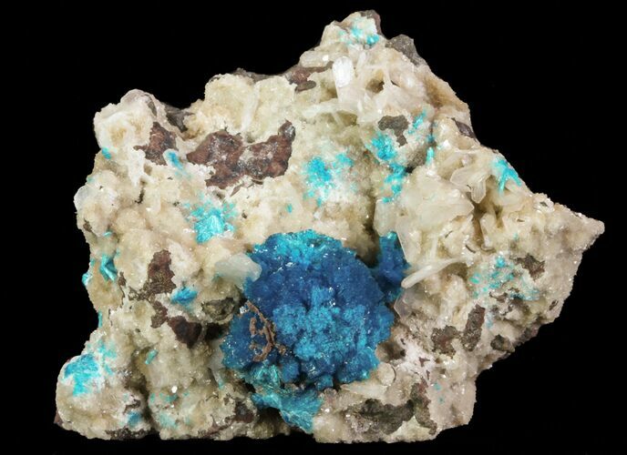Vibrant Blue Cavansite Clusters on Stilbite - India #64814